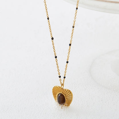 Heart Tiger Eye Pendant Necklace