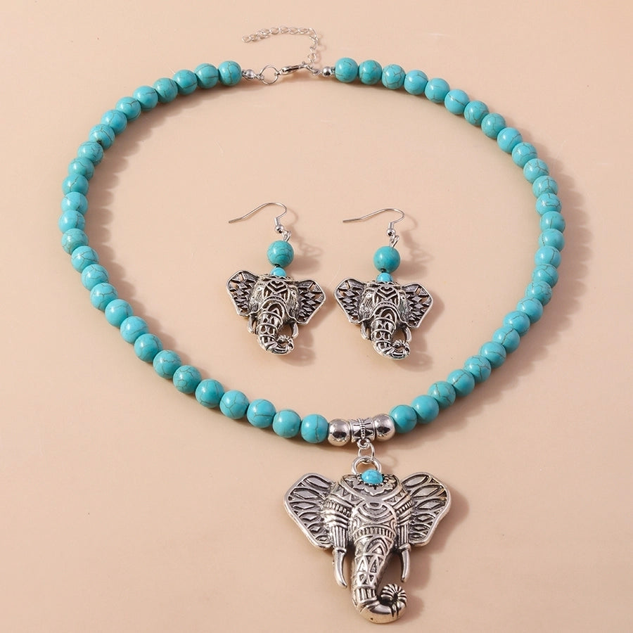 Turquoise Elephant Beaded Jewelry Set