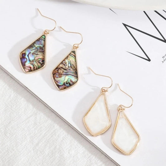 Diamond Abalone Shell Hook Earrings