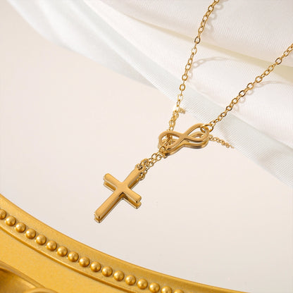 Minimalist Infinity Cross Lariat Necklace