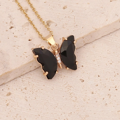 Dainty Crystal Butterfly Pendant Necklace