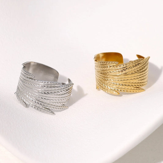 Dainty Feather Band Open Rings