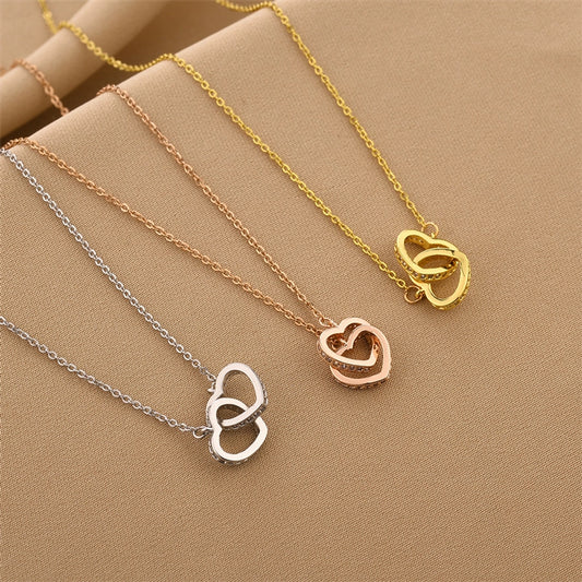 Dainty Double Heart Chain Necklace