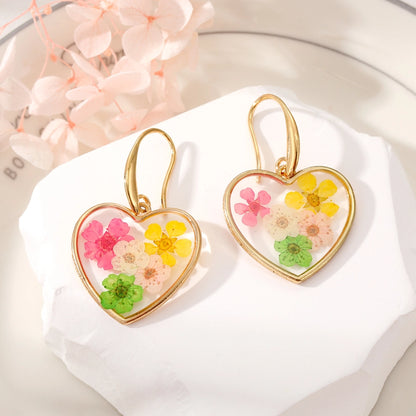 Spring Heart Floral Resin Drop Earrings