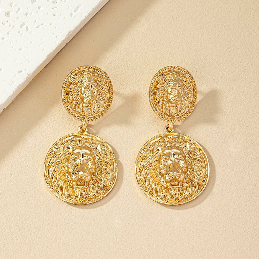 Lion Coin Dangle Earrings