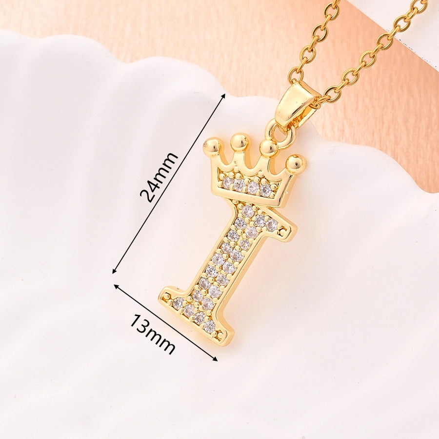 Crystal Crown Initial Pendant Necklace