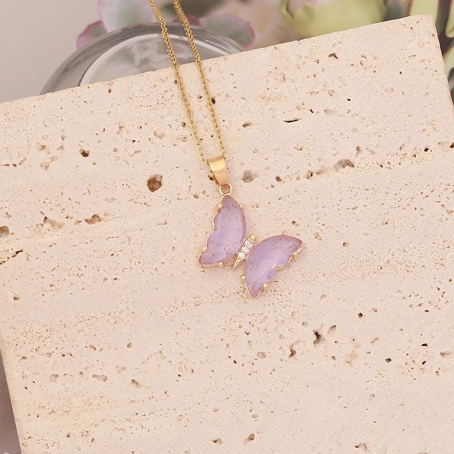 Crystal Butterfly Pendant Necklace