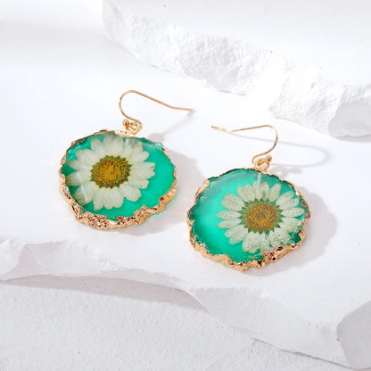 Colorful Pressed Daisy Resin Dangle Earrings