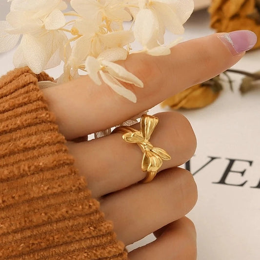 Gold Coquette Bow Open Ring