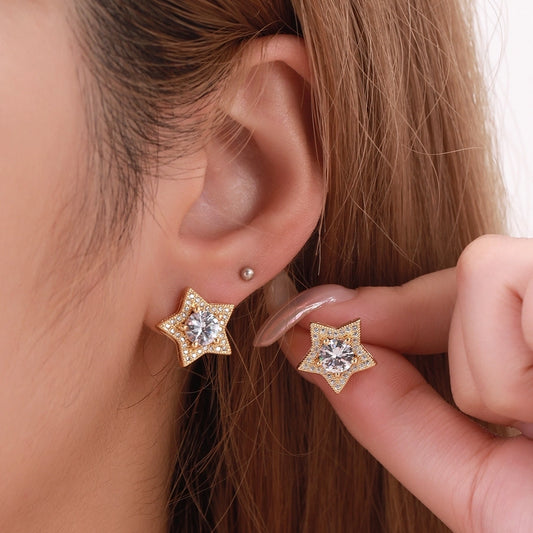 Amber Crystal Star Stud Earrings