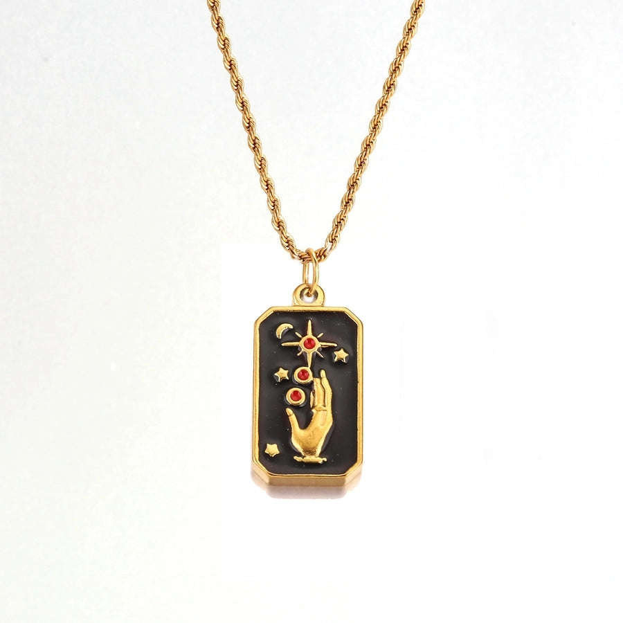 Black Enamel Tarot Card Pendant Necklace