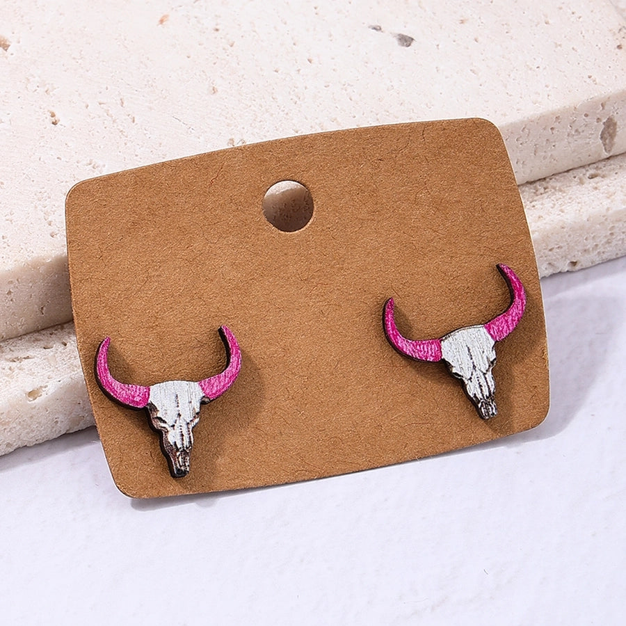 Western Cow Wooden Stud Earrings