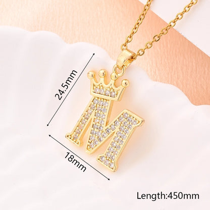 Crystal Crown Initial Pendant Necklace