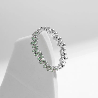 Mint Flower Silver Band Ring