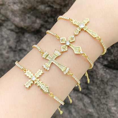 Vintage Cross Zircon Chain Bracelet