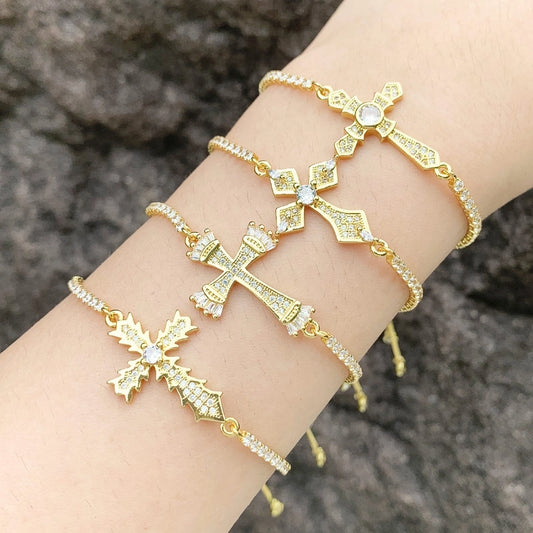 Vintage Cross Zircon Chain Bracelet