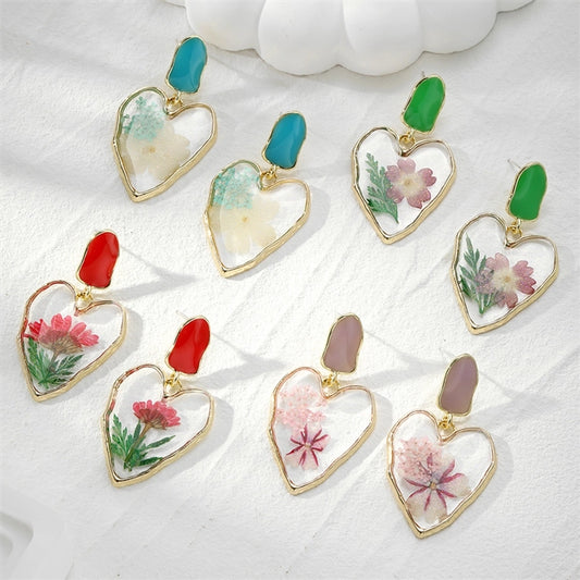 Mirella Heart Floral Resin Drop Earrings