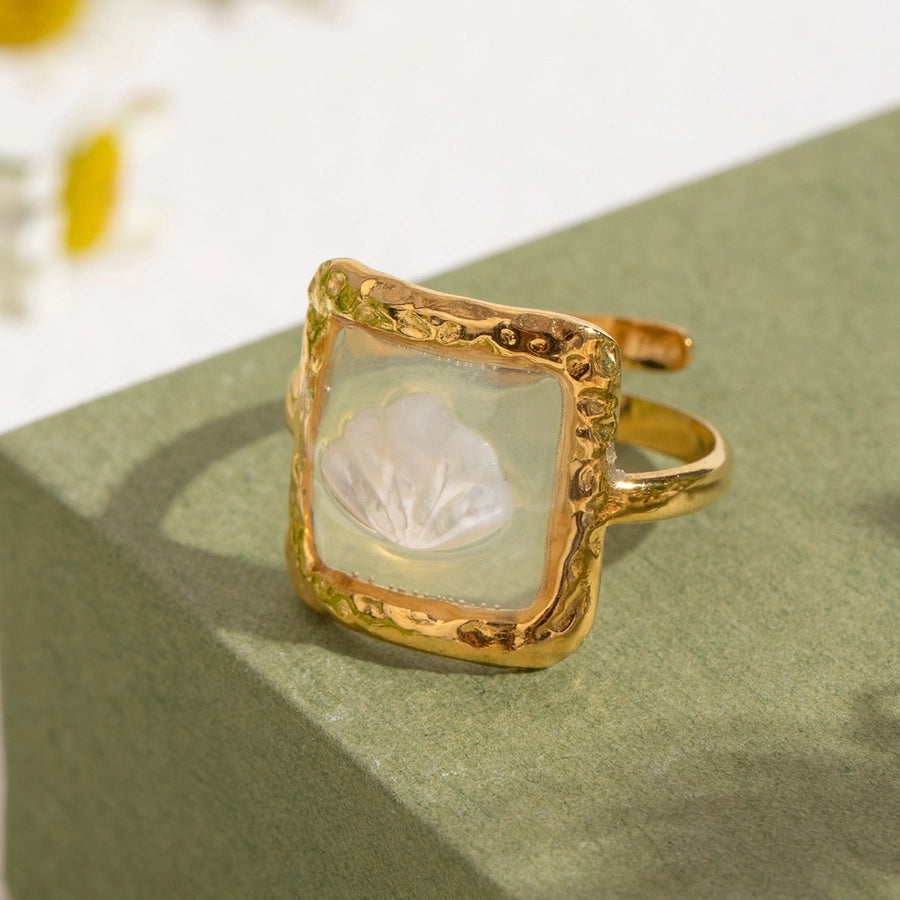 Shell Square Resin Open Ring