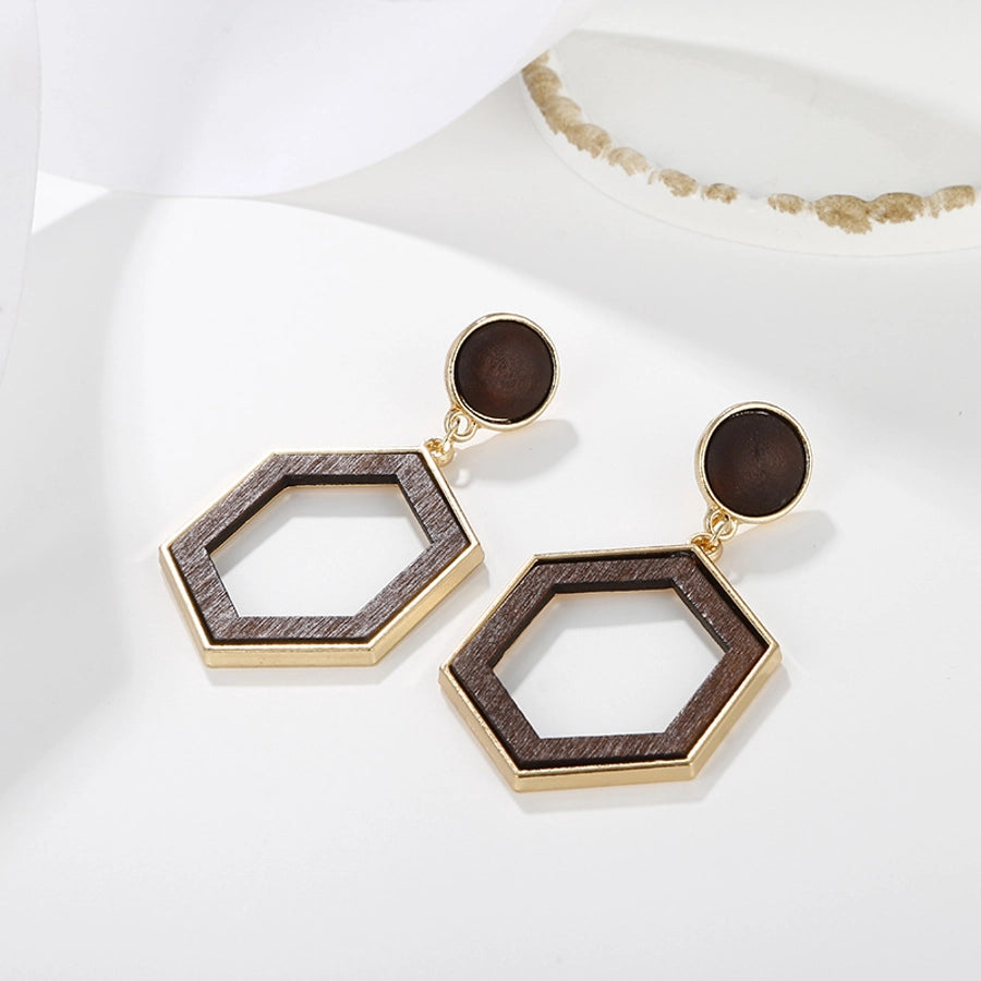 Wooden Geometric Dangle Earrings