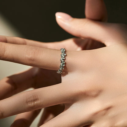 Mint Flower Silver Band Ring