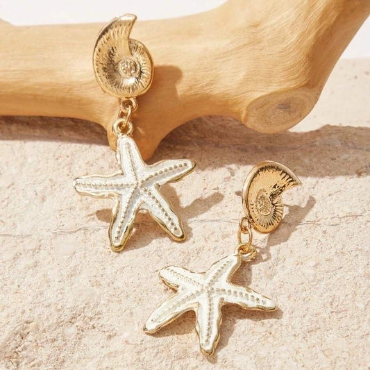 Beachy Starfish Art Dangle Earrings