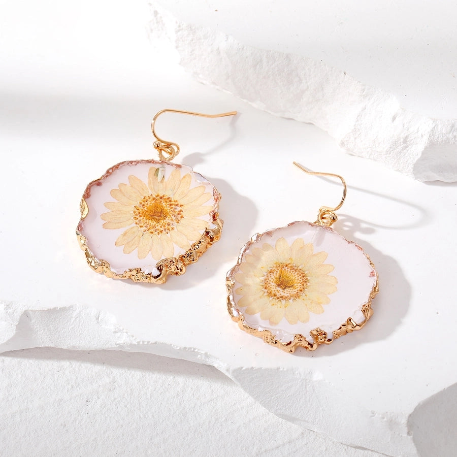 Colorful Pressed Daisy Resin Dangle Earrings