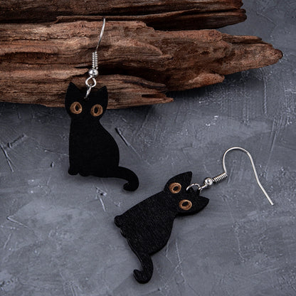 Halloween Black Cat Hook Earrings