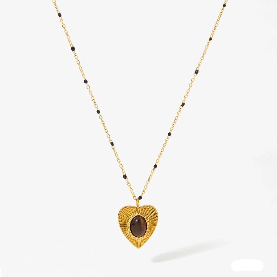 Heart Tiger Eye Pendant Necklace