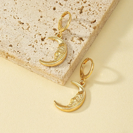 The Moon Golden Charm Hoops