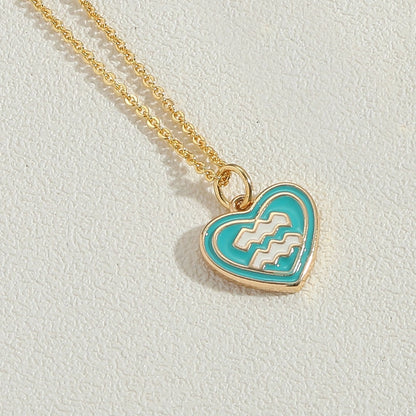 Candy Heart Enamel Zodiac Pendant Necklace