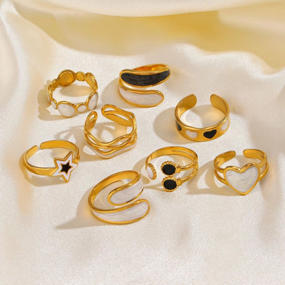 Black & White Enamel Open Rings