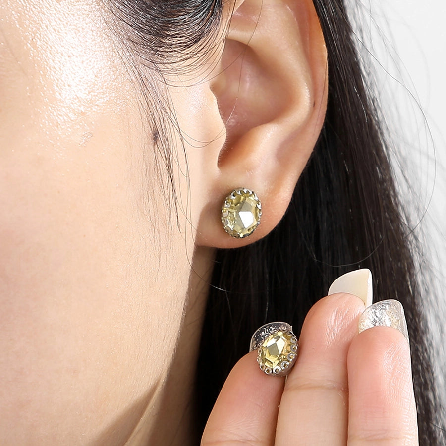 Minimalist Oval Crystal Stud Earrings