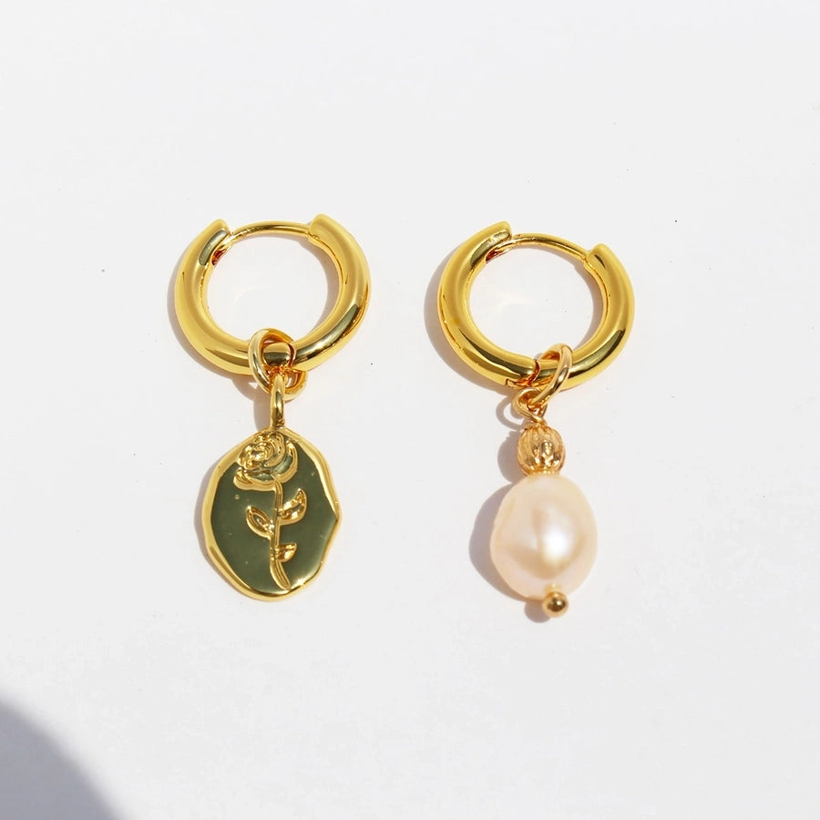 Pearl & Stamp Charm Hoop Earrings