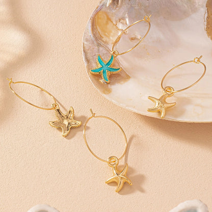 Beachy Starfish Charm Hoop Earrings