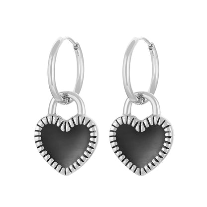 Street Heart Charm Hoop Earrings