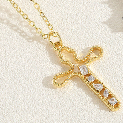 Vintage Crystal Cross Pendant Necklace