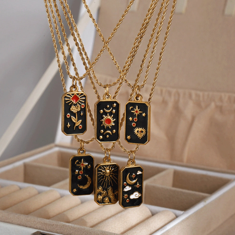 Black Enamel Tarot Card Pendant Necklace