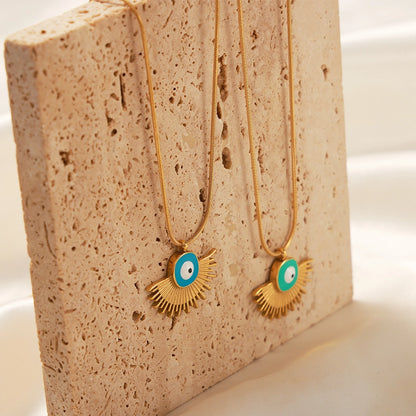 Boho Sun Evil Eye Pendant Necklace