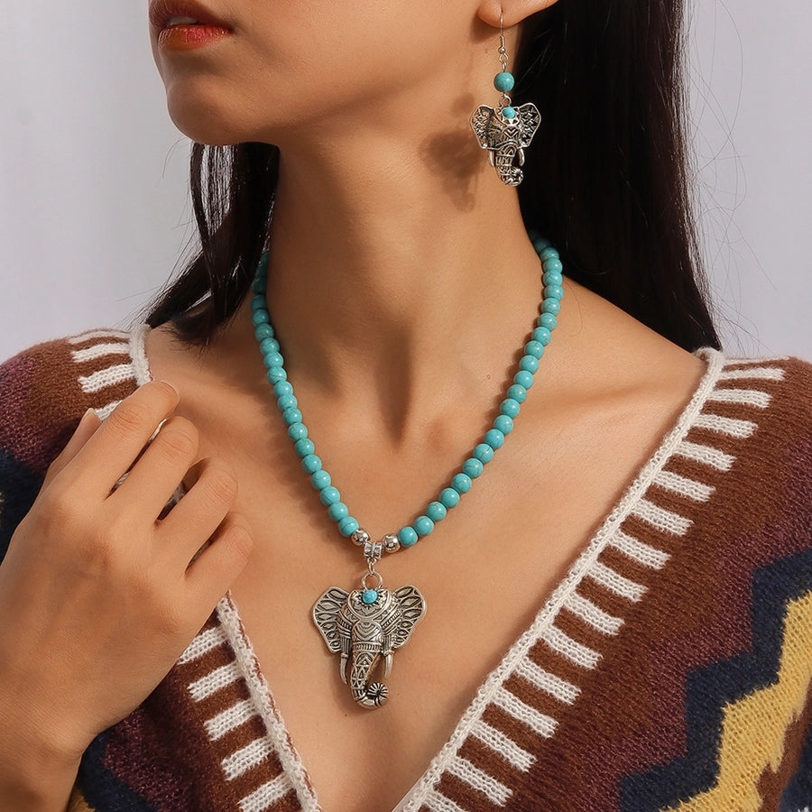 Turquoise Elephant Beaded Jewelry Set