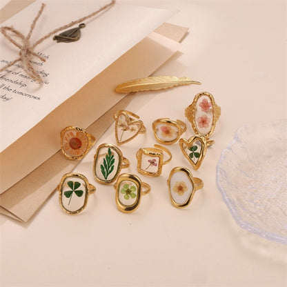 Pressed Flowers Resin Open Rings