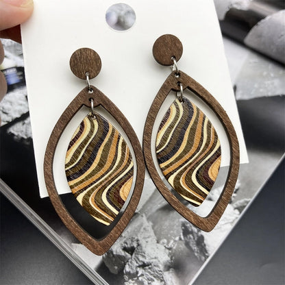 Abstract Leaf Wood Dangle Earrings