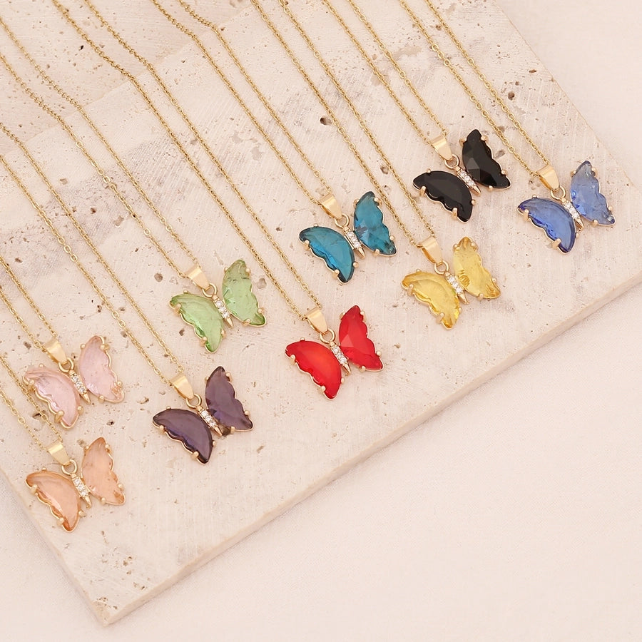 Dainty Crystal Butterfly Pendant Necklace