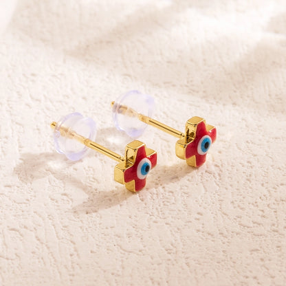 Minimalist Evil Eye Cross Studs