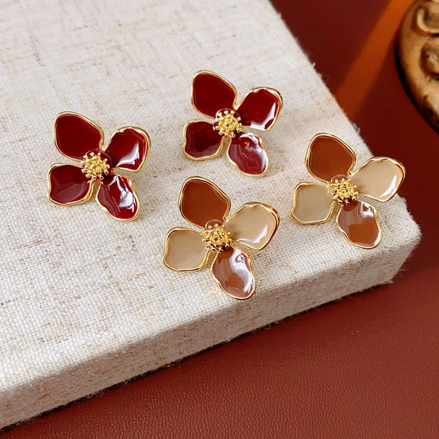 Autumn Enamel Flower Stud Earrings