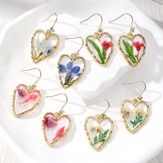 Diane Floral Resin Heart Dangle Earrings