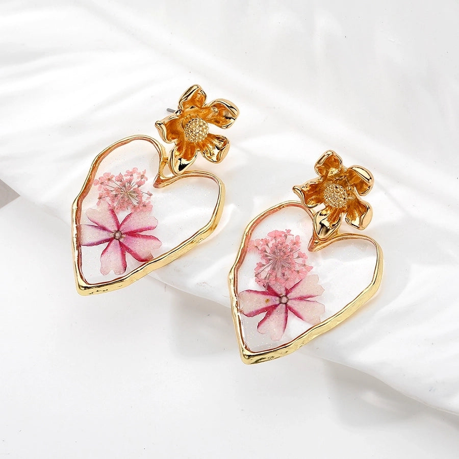 Rosa Heart Resin Floral Dangle Earrings