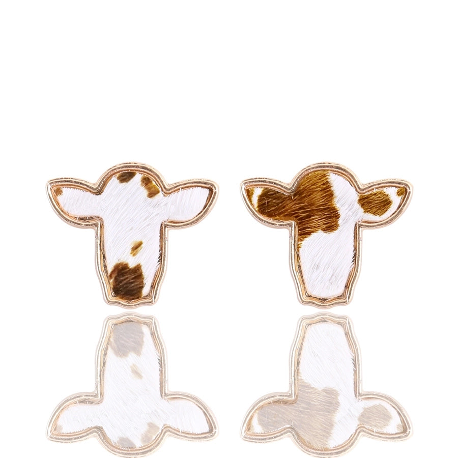 Western Cowhide Cattle Stud Earrings