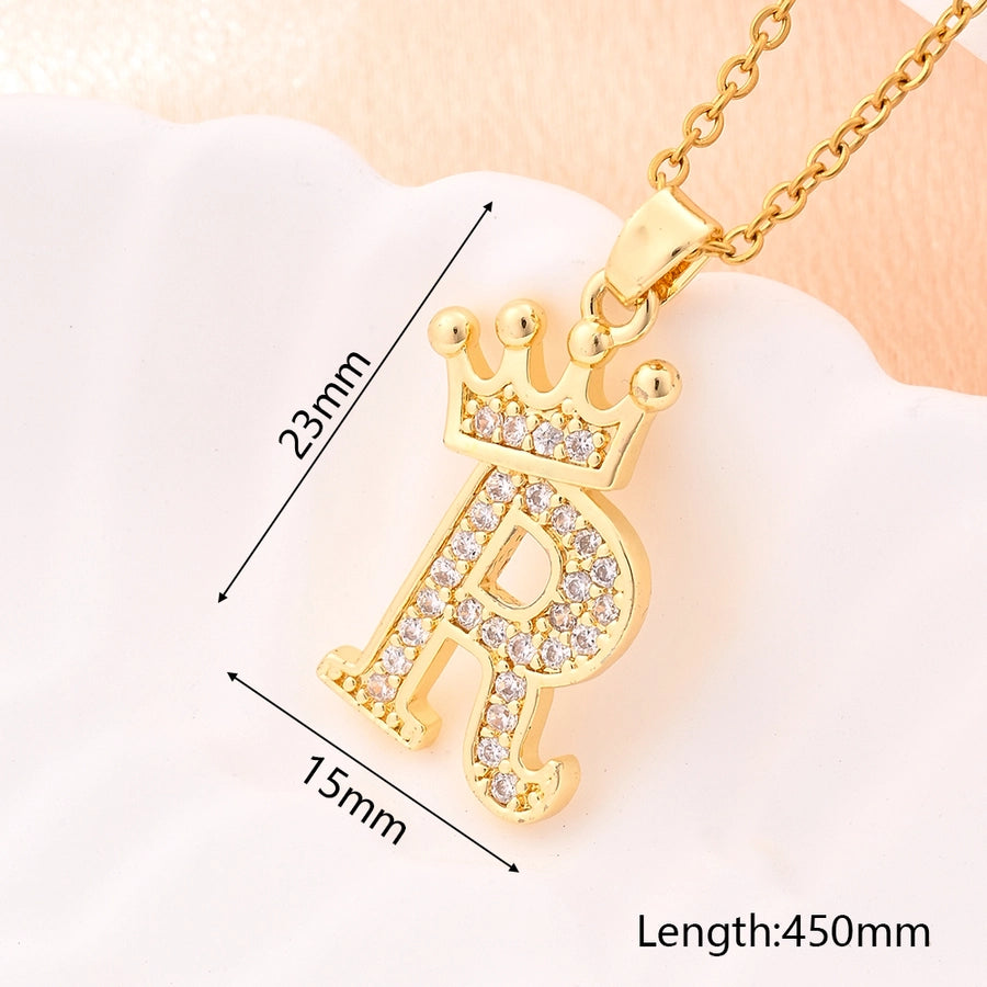 Crystal Crown Initial Pendant Necklace