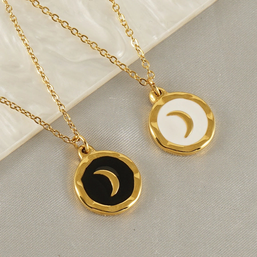 Black&White Moon Enamel Pendant Necklace