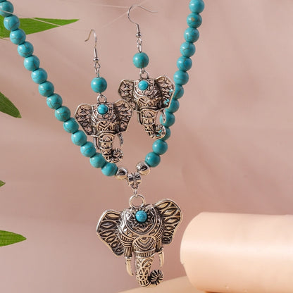 Turquoise Elephant Beaded Jewelry Set